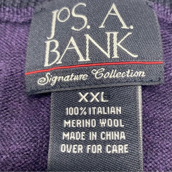 Jos. A. Bank Men's Deep Purple V-Neck Sweater 2XL 100% Italian Merino Wool - Picture 3 of 9